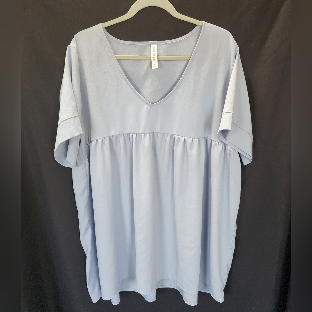 Flowy Babydoll V Neck Top | Blue Gray‎ Loose Fit Blouse | XL